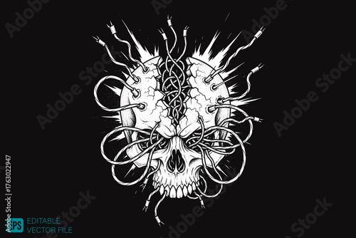 Intricate Skull with Wires and Celtic Knot Design.