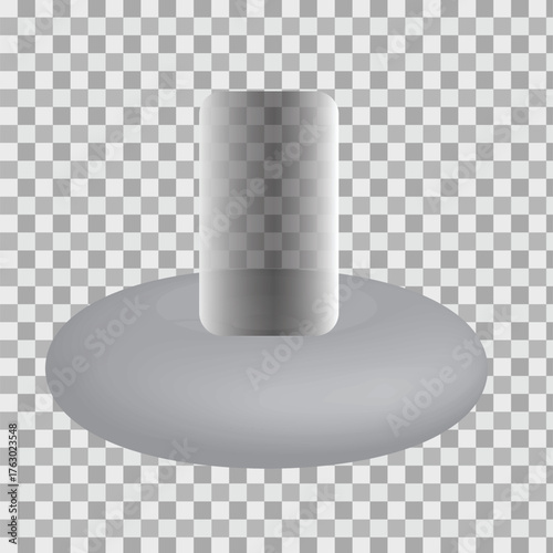 3D transparent glass cylinder on circular base, minimal gray podium with soft shadows, modern abstract display stand for product presentation background