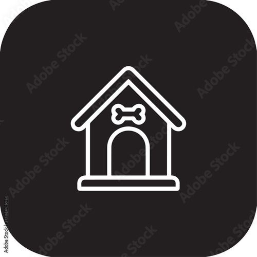 Simple outline of a dog house icon featuring a bone silhouette on the gable for pet care shelter and animal comfort concepts isolated on transparent background