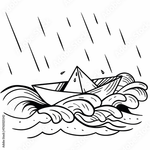 Vector illustration of a nautical sailboat or yacht sailing on the ocean wave with sun and sky for a logo design or icon