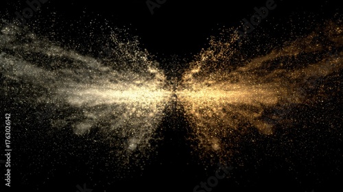 Exploding Gold and White Particles on Black Background