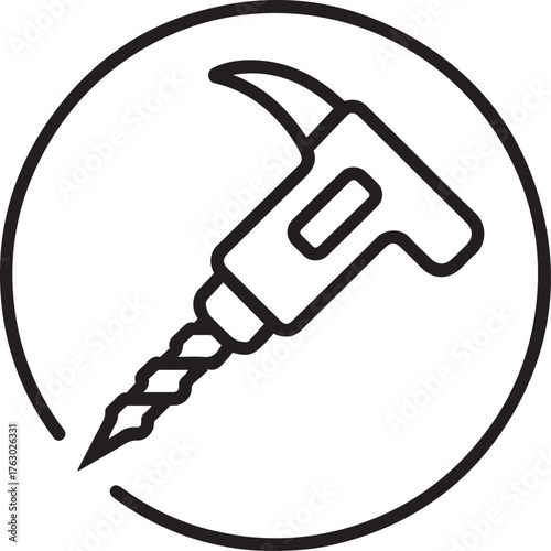 Iconographic representation of a jackhammer drill for construction and demolition tasks symbolizing power and heavy duty tools isolated on transparent background