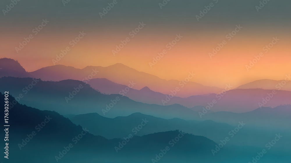 Fototapeta premium Layered Mountains with Gradient Sky