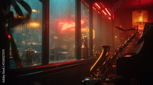 Saxophone in a Rainy Night Club