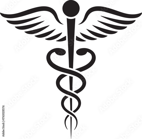 Caduceus symbol of medicine health care and medical professionals featuring wings and serpent for healthcare industry and pharmaceutical companies isolated on transparent background