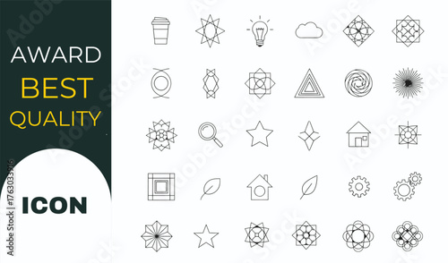 Abstract geometric shapes and lines with vibrant color palette and typographic elements