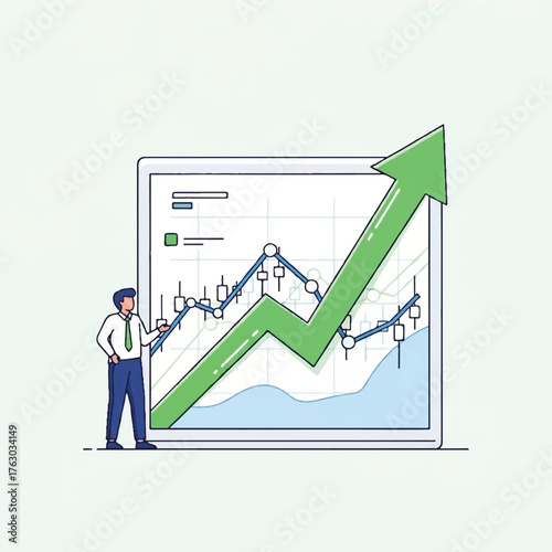 Ascending Chart & Strategist: A determined analyst gazes at a rising financial chart, representing economic growth and strategic decision-making.