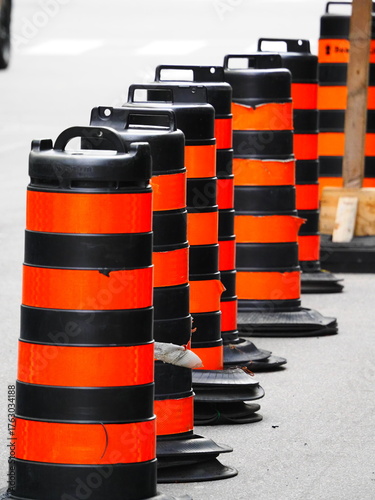 Traffic Construction Barrels in a Row – Ottawa, Canada