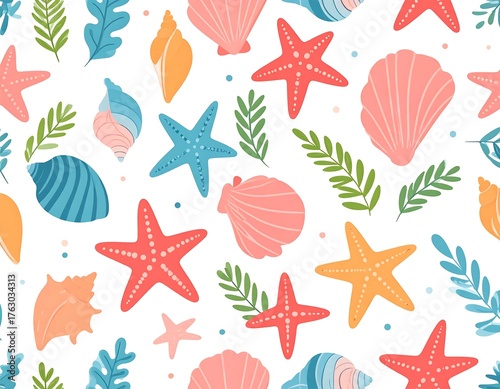 Seashell, starfish, and leaf pattern