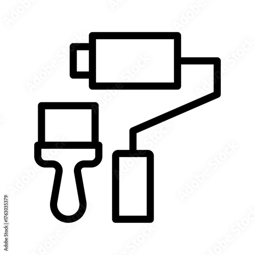 Paint Roller and Brush Line Icon