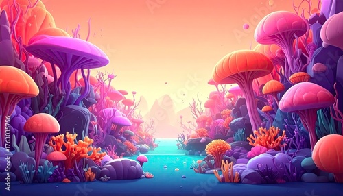 Enchanted Mushroom Landscape - A Vibrant Fantasy World.