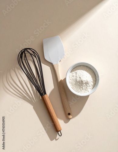 Cenital Baking Tools and Flour Composition with Shadows