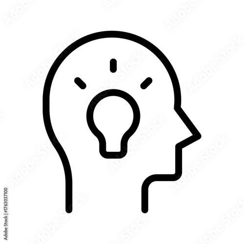 Head with Light Bulb Line Icon — Creative Thinking & Innovation