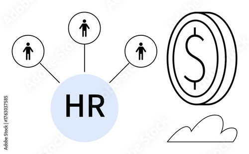 HR circle connecting team members with financial growth represented by a dollar coin and cloud. Ideal for teamwork, HR, leadership, finance, strategy, communication, and organizational roles. A
