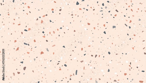 Pastel pink terrazzo seamless pattern with colorful stone chips, modern decorative background