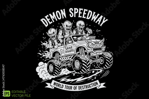 Demonic Monster Truck World Tour of Destruction with Skeletons.