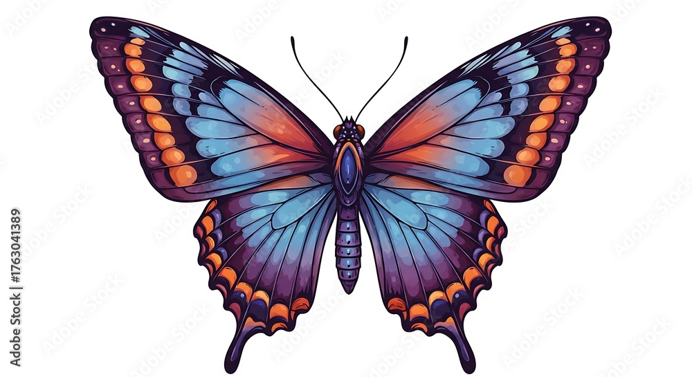 Naklejka premium Vibrant Butterfly Illustration with Intricate Wing Patterns.