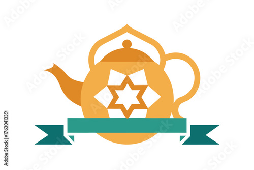 Decorative teapot with moroccan star lattice and ribbon design