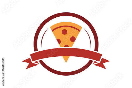 Decorative pizza slice with norse rune and ribbon design