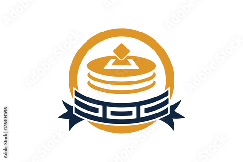 Obraz na plátne Decorative stack of pancakes with greek meander ribbon