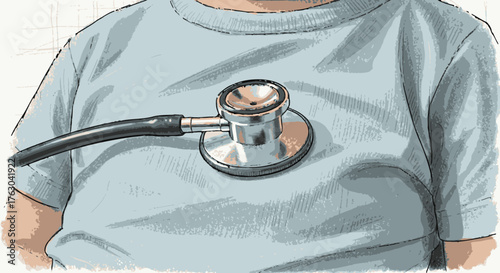 An illustrative close-up of a medical stethoscope resting on a child's chest, symbolizing a health check-up and pediatric care.