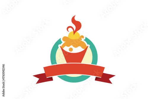 Decorative ice cream sundae with chinese dragon illustration