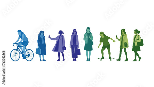 Diverse People in Urban Life: A Silhouette Illustration of Modern City Dwellers