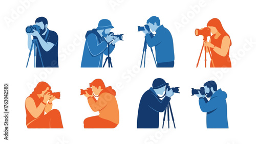 Diverse Group of Photographers Taking Pictures with Professional Cameras