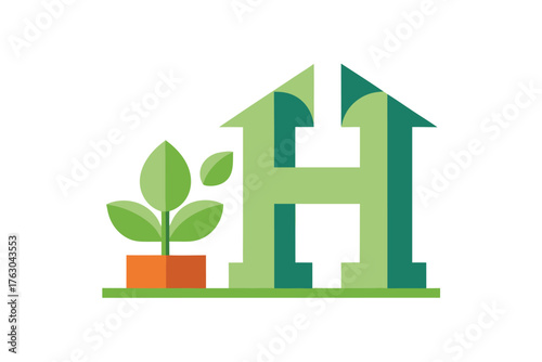 Greenhouse letter h design with floral elements