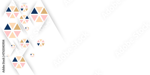 abstract white background with multiple color hexagon and line shadow design. Minimalist birthday card on white background with subtle confetti. Use for banner, pattern, wallpaper. vector illustration