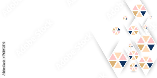 abstract white background with multiple color hexagon and line shadow design. Minimalist birthday card on white background with subtle confetti. Use for banner, pattern, wallpaper. vector illustration