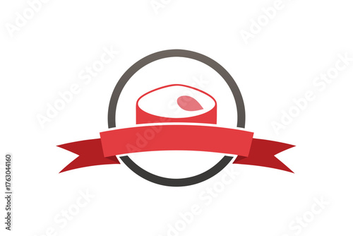 Minimalist sushi roll with flowing ribbon wave