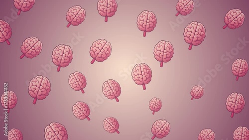 Animated background pattern for World Stroke Day featuring pinkish purple gradients and a mosaic of floating, stylized human brain illustrations.