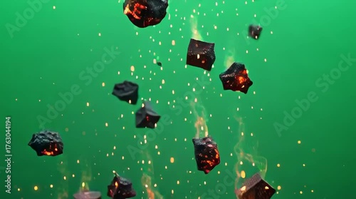 Falling Fireball Effect on Green Chroma Key Background