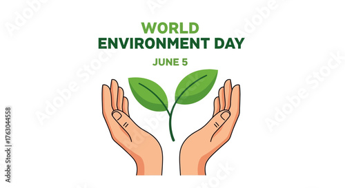 Concept of nature conservation with human hands holding a small plant, symbolizing growth and environmental care