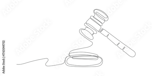 Continuous Simple Line Art of a Judge's Gavel on Stand, Line Art Hammer of Justice