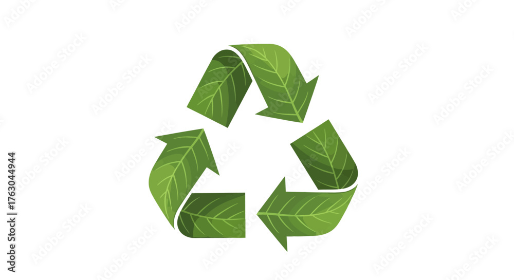 Obraz premium Eco-friendly recycling symbol crafted from vibrant green leaves, representing a commitment to environmental sustainability and a greener future