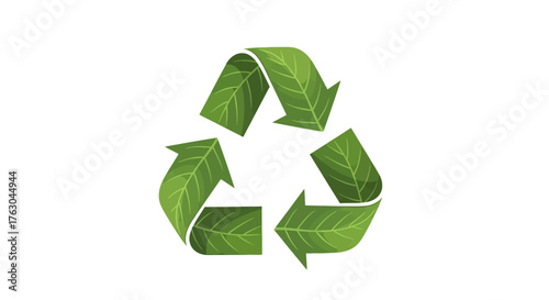 Eco-friendly recycling symbol crafted from vibrant green leaves, representing a commitment to environmental sustainability and a greener future