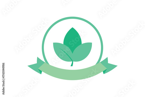 Minimalist mint leaf emblem with ribbon arc