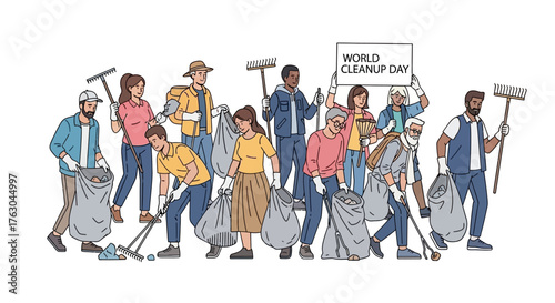 People participating in a cleanup event for World Cleanup Day