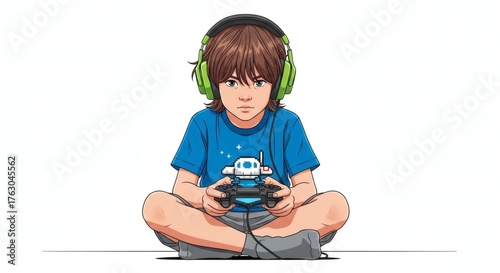 Boy playing video game