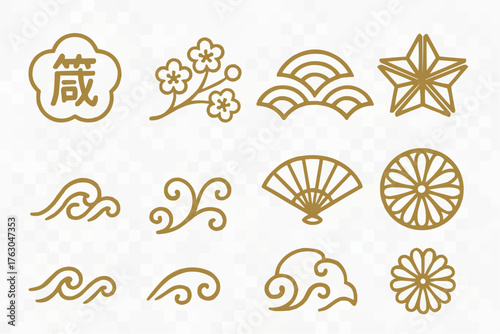 和柄のシンプルな装飾セット