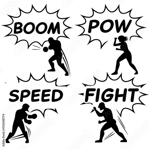 Comic book style superhero fight with boom pow speed fight