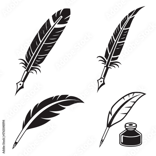 Feather pen and inkwell in vector format