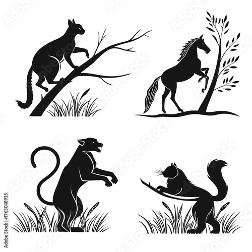 Canvas Print Silhouette of wild animals, vector illustration