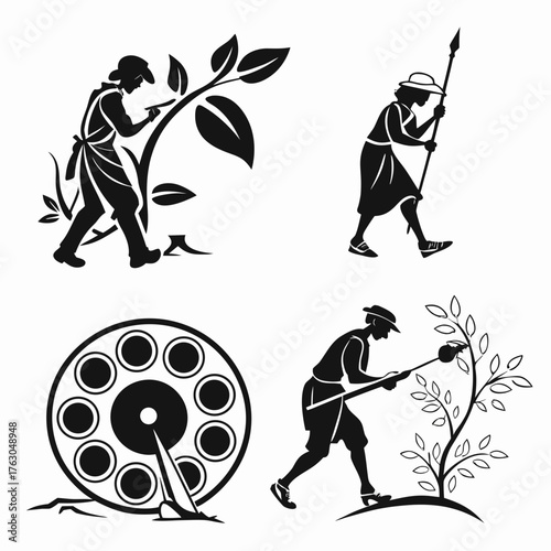 Silhouettes of people working in different professions