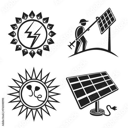 Collection of solar energy icons, renewable energy concept