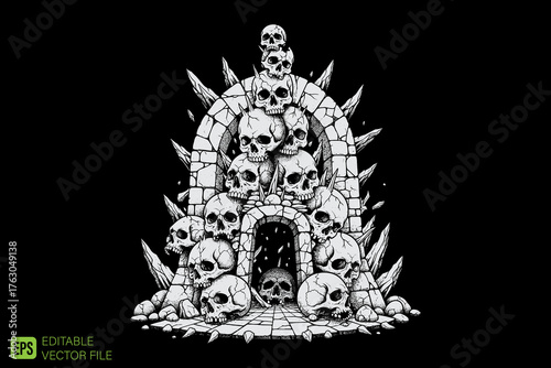 Macabre Skull Archway with Spikes and Bones.