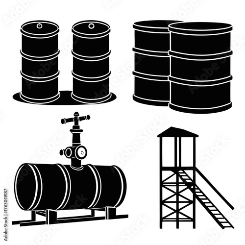Oil industry equipment silhouette for design