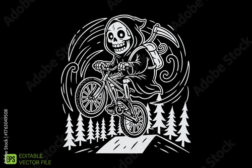 Grim Reaper Riding BMX Bike in Forest.